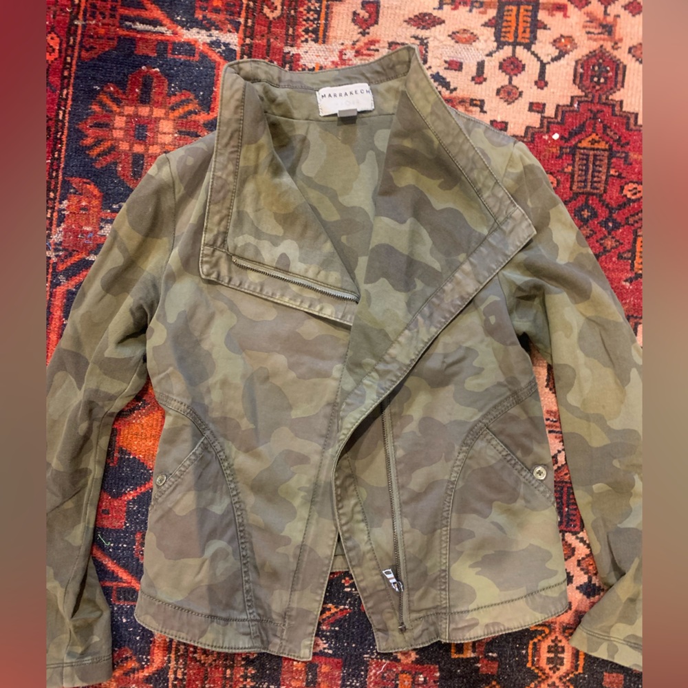 Marrakech camo Moto jacket from Anthropologie XS